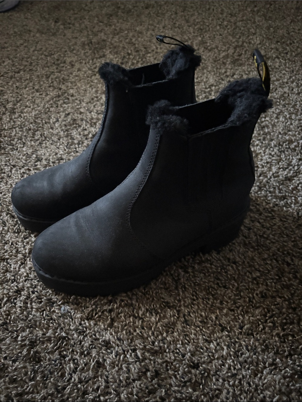 Dr. Martens Women's Black Chelsea Ankle Boots with Faux Fur Trim